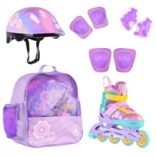 Набор роликов FLORET коньки, защита, шлем white-pink-blue размер XS (27-30)